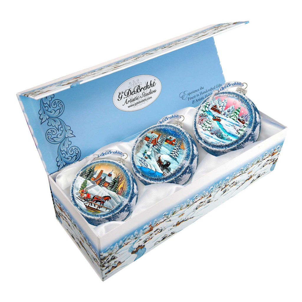 Winter Village Glass Ornament Set of 3 by G. DeBrekht - Christmas Decor - 73747-S3