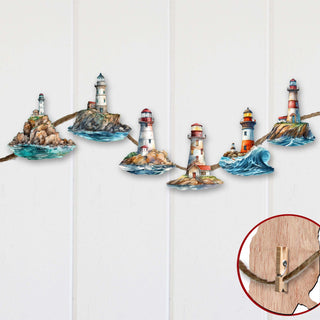 Lighthouse Clip-On Eco Wood Decorative Ornaments Set of 6 by G. Debrekht - Coastal Decor - 8090022C-S6