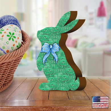 Quilted Green Bunny Decorative Figurine by G. DeBrekht - Easter Spring Decor - 8154425S