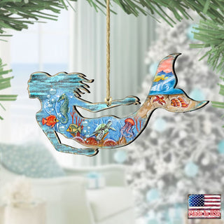 Sea World Mermaid Wooden Ornaments by G. DeBrekht - Coastal Holiday Decor - 81985142