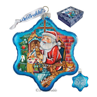 Nativity Workshop Snowflake Glass Ornament by G. DeBrekht - Christmas Santa Snowman Decor - 754-003