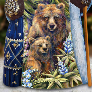 Grin Bear it Grizzly Mother Cub Hand-Painted WOODCARVED Figurine by J. Bergsma - Wildlife Holiday Decor - 2422947-JB