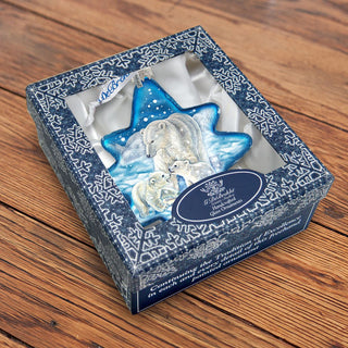 White Christmas Polar Bears North Star Glass Ornament by G. DeBrekht - Wildlife Holiday Decor - 755-012