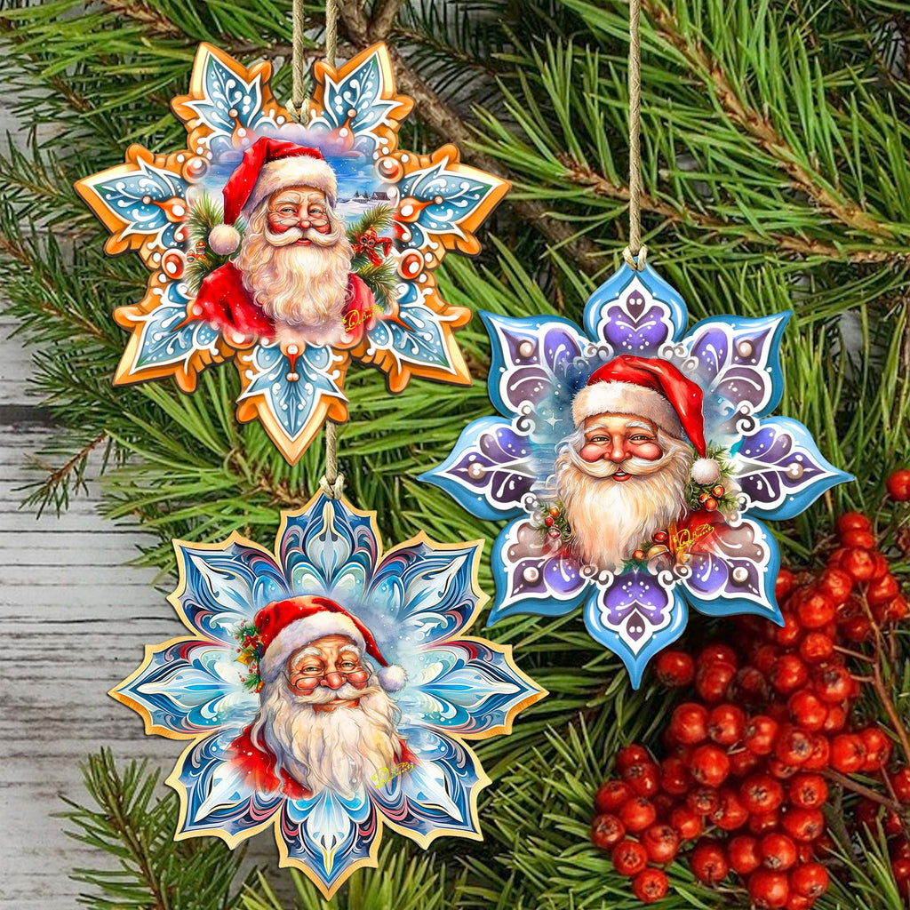 Santa's Smile Snowflake Eco Wood Ornaments Set of 3 by G. Debrekht - Christmas Decor - 8090148-S3
