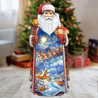 Enchanting Midnight Journey Hand-Painted WOODCARVED Masterpiece Figurine by G. DeBrekht - Santa Snowman Christmas Decor - 215869