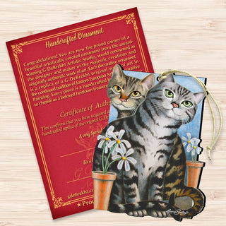 Silver N Gold Cat Wooden Ornaments by Laura Seeley - Pets Dog and Cats Decor - 8512071-LS