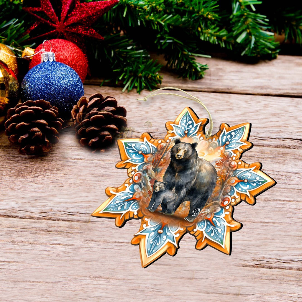 Bears Snowflake Eco Wood Ornaments Set of 3 by G. Debrekht - Nature Wildlife Decor - 8090143-S3