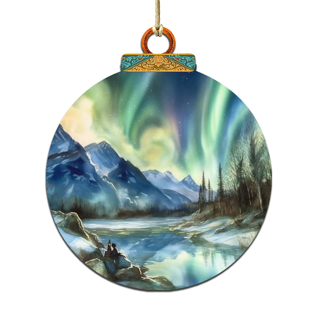 Alaskan Northern Lights Wooden Ornaments by G.Debrekht - Wildlife Holiday Decor - 870039