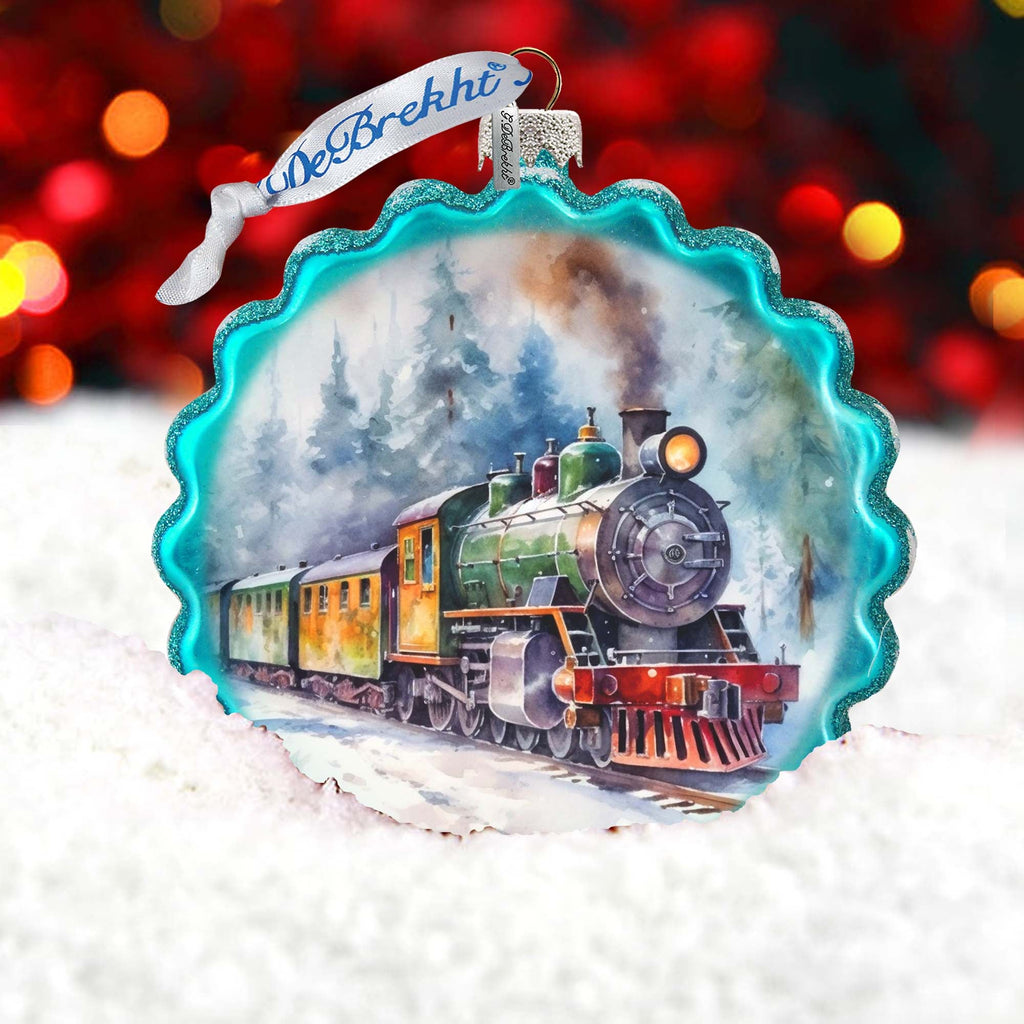 Christmas Train Wreath Glass Ornament by G. Debrekht - Christmas Decor - 759-051