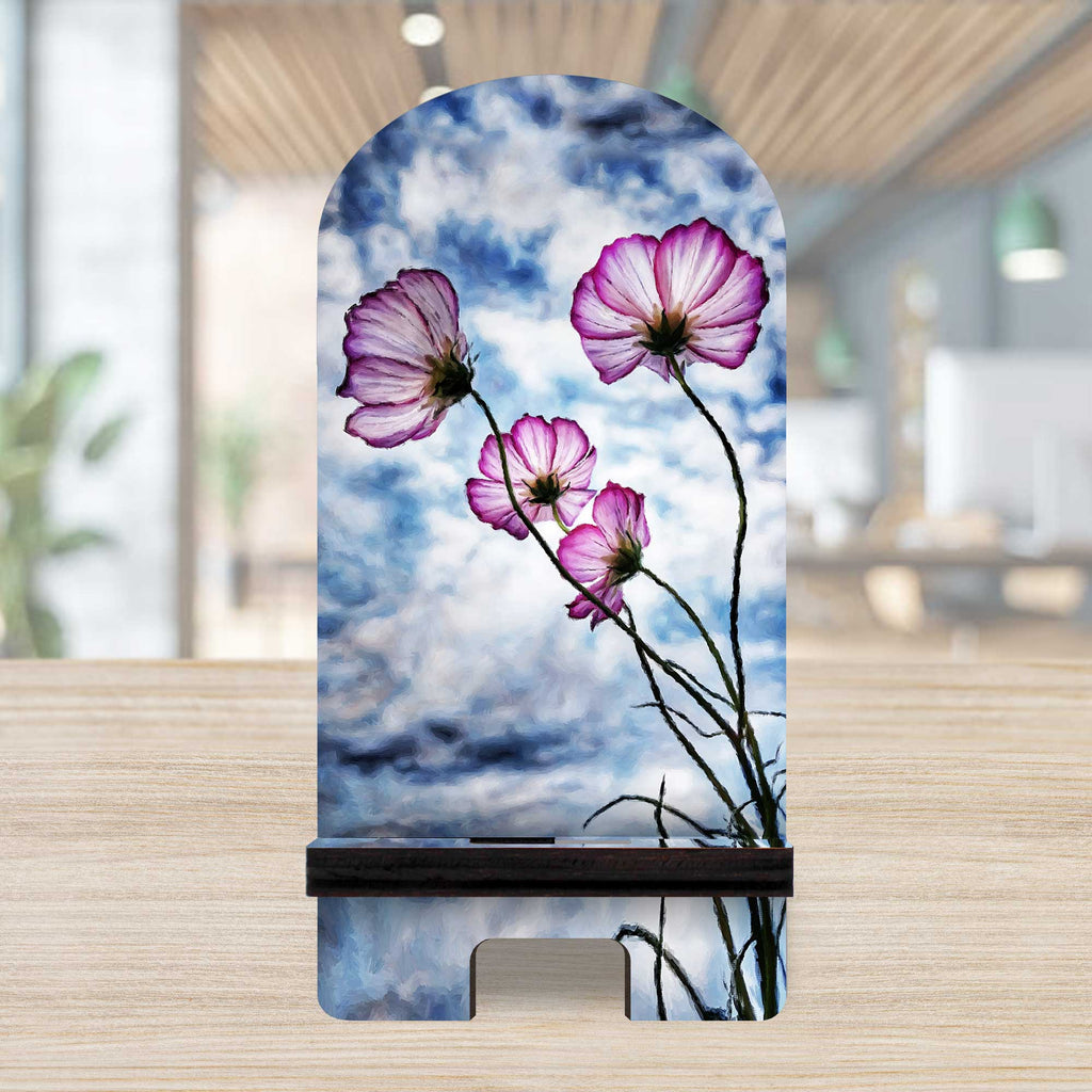 Sky Flowers Decor Cell Phone Stand Wood Mobile Tablet Holder Charging Station Organizer - 892049