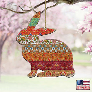 Country Quilted Bunny Wooden Ornaments by G. DeBrekht - Easter Spring Decor - 8198134