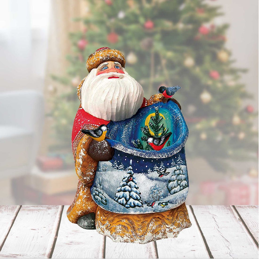 Santa Feathered Friends Bag Hand-Painted WOODCARVED Figurine by G. DeBrekht - Wildlife Holiday Decor - 8215572 *** PRE-ORDER - Handmade Just for You! ***