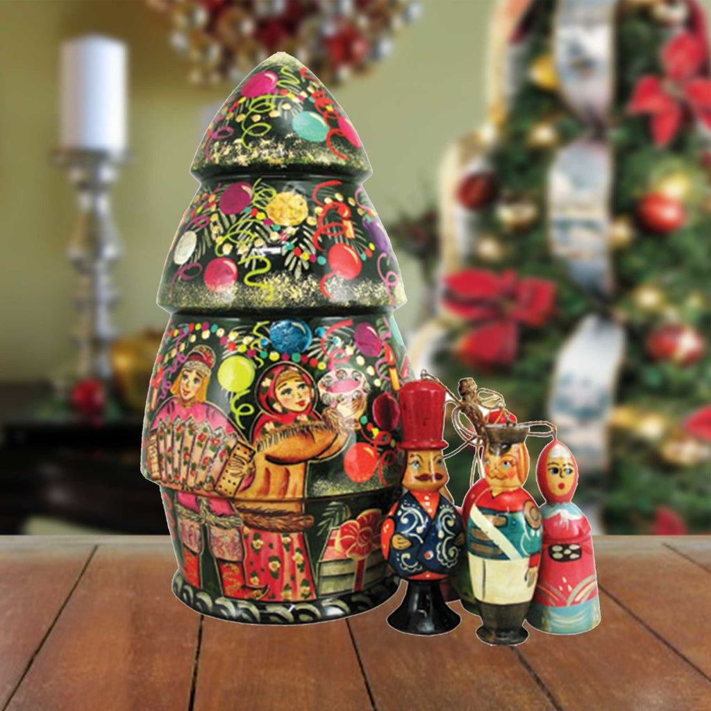 Christmas Tree Hand-Painted Doll with Set of Wooden Ornaments by G. DeBrekht - Christmas Decor - 110802