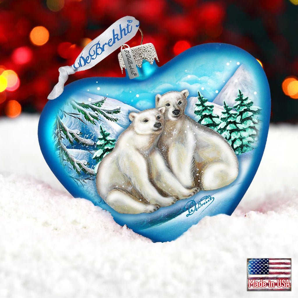 Polar Bear Love Heart Glass Ornament by G. DeBrekht - Wildlife Holiday Decor - 744-021