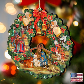 Nativity Wreath Wooden Ornaments by G. DeBrekht - Nativity Holiday Decor - 8185314