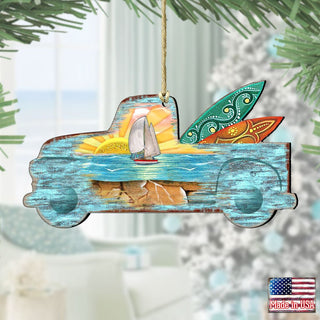 Surfer Truck Wooden Ornaments by G. DeBrekht - Coastal Holiday Decor - 8198554