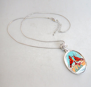 Red Robins Silver Plated Mother of Pearl Jewelry Pendant Necklace - 44036