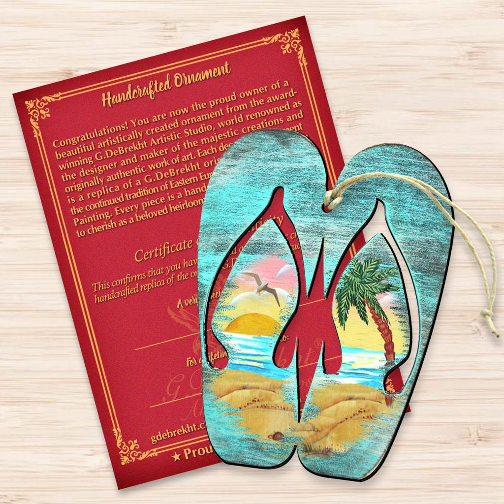 Rustic Flip Flops Wooden Ornaments by G. DeBrekht - Coastal Holiday Decor - 8198523