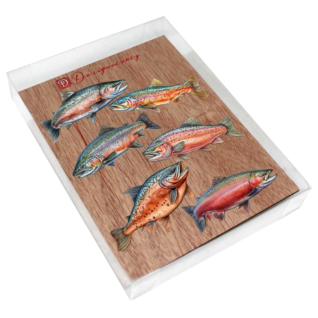 Wild Salmon Tales Decorative Eco Wood Magnets Set of 6 by G. Debrekht - Wildlife Coastal Decor - 8090109G-S6