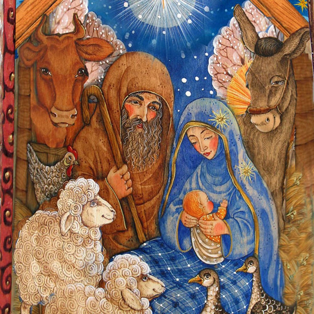 Nativity devotional Santa Hand-Painted WOODCARVED Masterpiece by G. DeBrekht - Nativity Holiday Decor - 215510