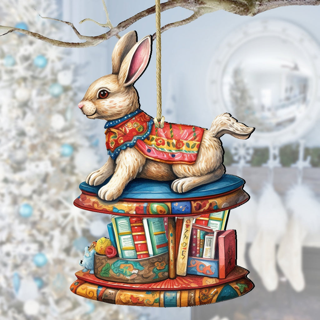 Carousel Bunny with Books Wooden Ornaments by G. Debrekht - Christmas Decor - 8100195-2