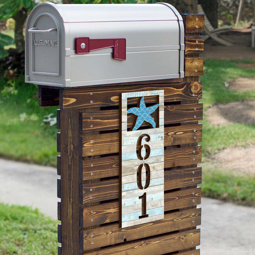 Coastal Door Numbers Sign - Starfish Wooden House Number Plaque - Custom Home Handcrafted Wooden Address Sign MA989806