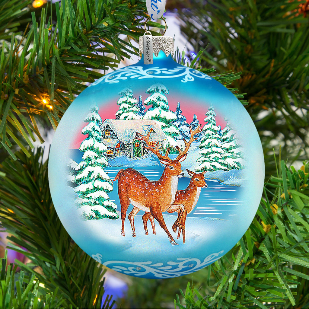 Winter Deer's Ball Glass Ornament Christmas Decor by G. DeBrekht - 73114
