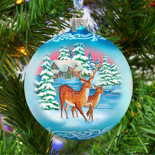 Winter Deer's Ball Glass Ornament Christmas Decor by G. DeBrekht - 73114
