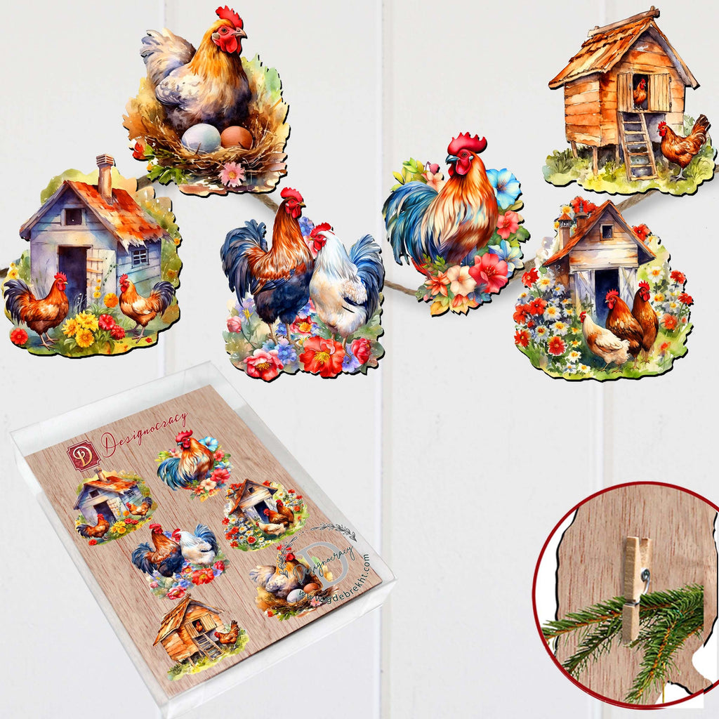 Spring on the Farm Clip-On Eco Wood Decorative Ornaments Set of 6 by G. Debrekht - Easter Decor - 8090056C-S6