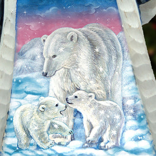 Santa Polar Cub Family Hand-Painted WOODCARVED Masterpiece by G. DeBrekht - Wildlife Holiday Decor - 821542
