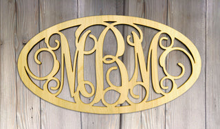 Wooden Wedding Guest Book 3 Letters Personalized Monogram Signage Framed Vine Script Personalized Monogram, Unpainted, Home Decor, Wedding Decor, Initial, Door Hanger