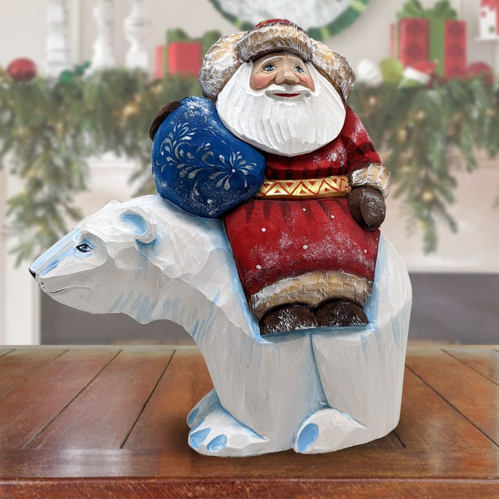 Polar Bear Ride Santa Hand-Painted WOODCARVED Masterpiece by G. DeBrekht - Wildlife Holiday Decor - 820010-2