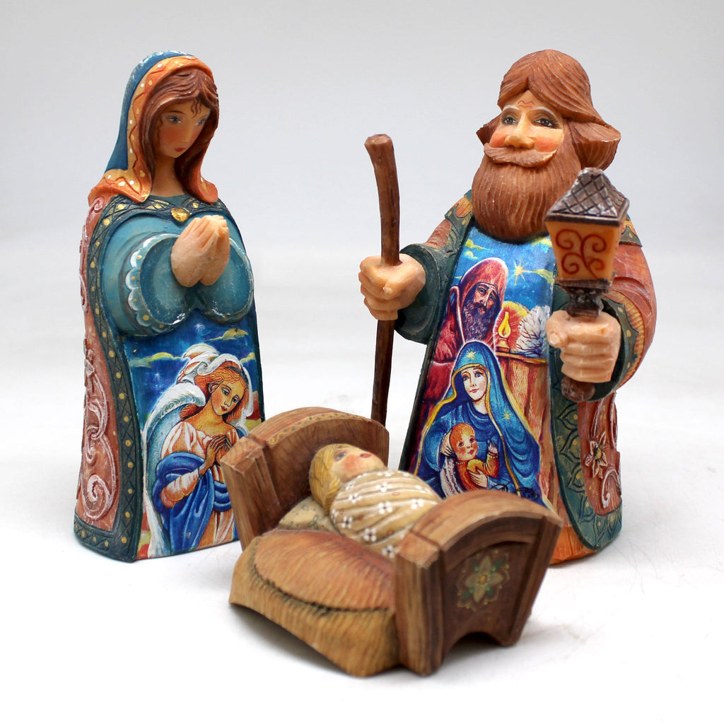 Holy Family Set of 3 Handcrafted Christmas Figurine - G. DeBrekht - Handpainted Nativity Holiday Decor - 53612-B3