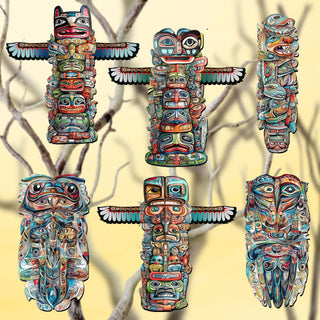 Spirit of the Totem Clip-On Eco Wood Decorative Ornaments Set of 6 by G. Debrekht - Wildlife Decor - 8090117C-S6