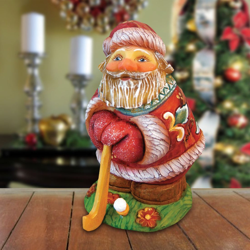 Mini Golfer Santa on Base Handcrafted Christmas Figurine - G. DeBrekht - Christmas Santa Snowman Decor - 517675