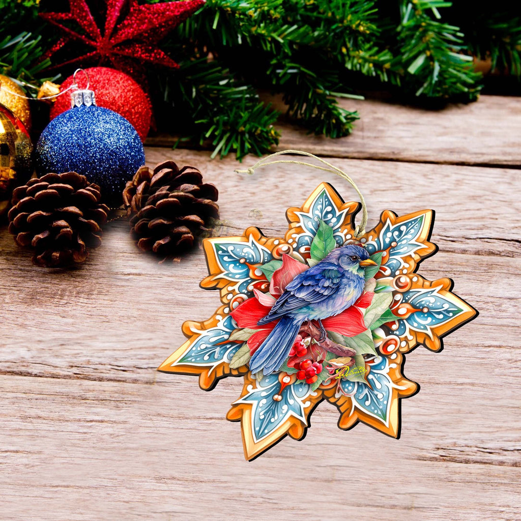 Forest Birds Snowflake Eco Wood Ornaments Set of 3 by G. Debrekht - Christmas Decor - 8090144-S3