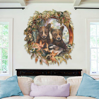 Simple Joys Black Bear Cubs with Bees Wall Art by J. Bergsma - Wildlife Holiday Decor - 8591850W-JB