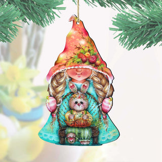 Gnome Girl with Bunny Wooden Ornaments by Jamie Mills-Price - Easter Spring Decor - 8457610