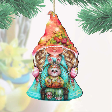 Gnome Girl with Bunny Wooden Ornaments by Jamie Mills-Price - Easter Spring Decor - 8457610