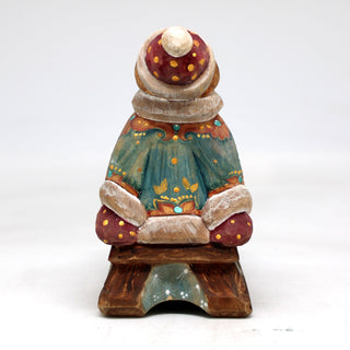 One-of-a-Kind - Girl on Sleigh WOODCARVED Figurine 4.5x3.5x2.5 by G.DeBrekht - Unique Handcrafted and Hand-Painted Collectible