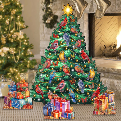 Christmas Birds-Themed Christmas Tree Set Outdoor Indoor Decor Wooden Christmas Decoration by G. Debrekht Christmas Decor - 8191511F-G