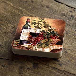 Vine and Grapes Wooden Cork Coasters Gift Set of 4 by Nature Wonders - Nature Wildlife Decor - 95349-2C-S4