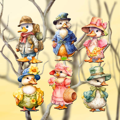 Easter Ducks Clip-On Eco Wood Decorative Ornaments Set of 6 by G. Debrekht - Easter Decor - 8090043C-S6