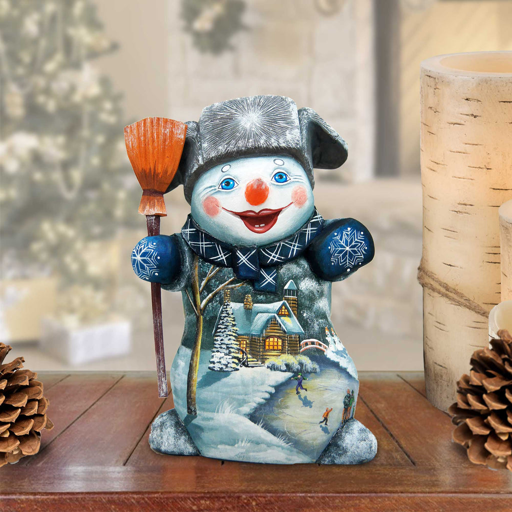 Snowy Memory Snowman Hand-Painted WOODCARVED Figurine by G. DeBrekht - 8215862 *** PRE-ORDER - Handmade Just for You! ***