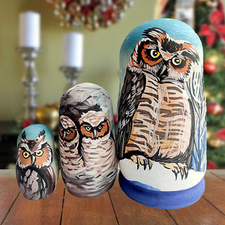 Owl 3-piece Russian Matreshka Nested Doll Dolls Wildlife