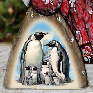 Penguin's Family Santa in Red Hand-Painted WOODCARVED Masterpiece by G. DeBrekht - Christmas Decor - 8214822