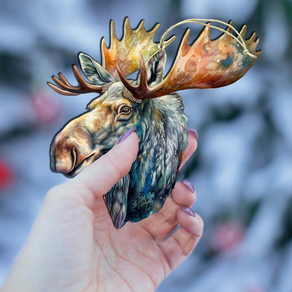 Alaskan Majestic Moose Wooden Ornaments by G.Debrekht - Wildlife Holiday Decor - 8710108-1