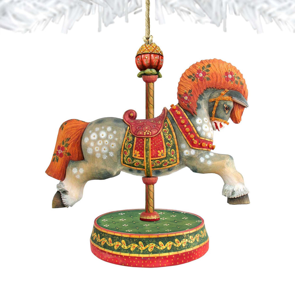White Arabian Carousel Horse Wooden Ornaments by G. DeBrekht - Carousel Holiday Decor - 8114041-2