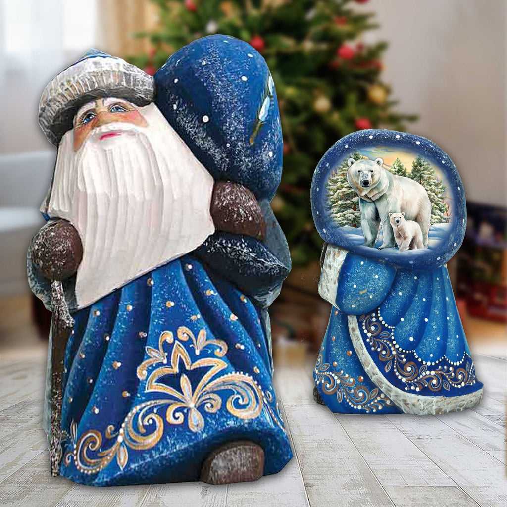 Polar Bears Santa with Bag Hand-Painted WOODCARVED Masterpiece by G. DeBrekht - Christmas Decor - 8215561