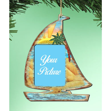 Sailboat Coastal Picture Frame Ornaments - Ornament for Photo - Coastal Holiday Decor - 8198524PF
